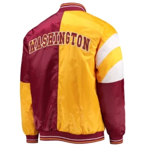 Washington commanders leader satin varsity jacket yellow maroon 1