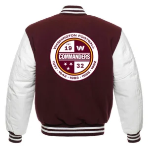 Washington commanders letterman wool leather jacket maroon white 1 1