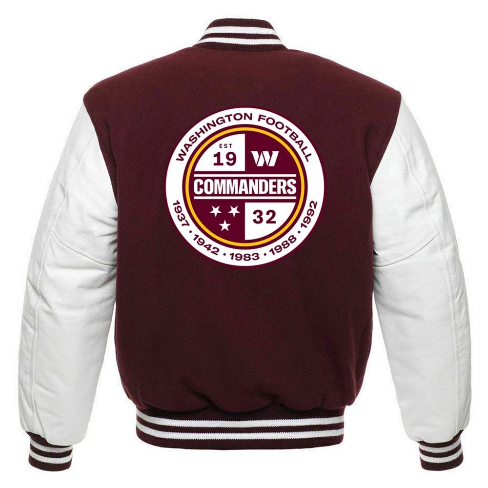 Washington commanders letterman wool leather jacket maroon white 1 1
