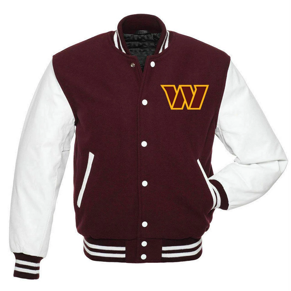Washington commanders letterman wool leather jacket maroon white
