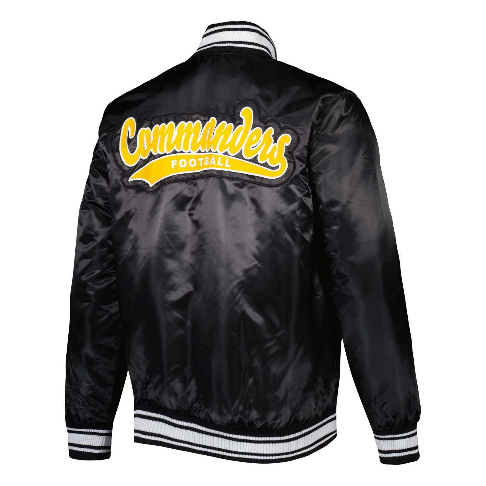 Washington commanders locker room big logo satin varsity jacket black 2