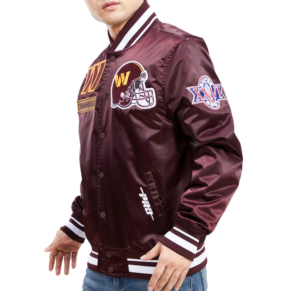 Washington commanders mashup full snap satin varsity jacket wine 1