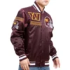 Washington commanders mashup full snap satin varsity jacket wine