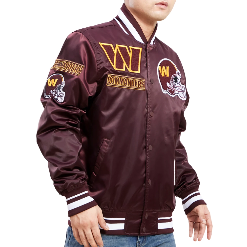 Washington commanders mashup full snap satin varsity jacket wine