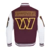 Washington commanders mashup rib wool leather varsity jacket maroon white 2