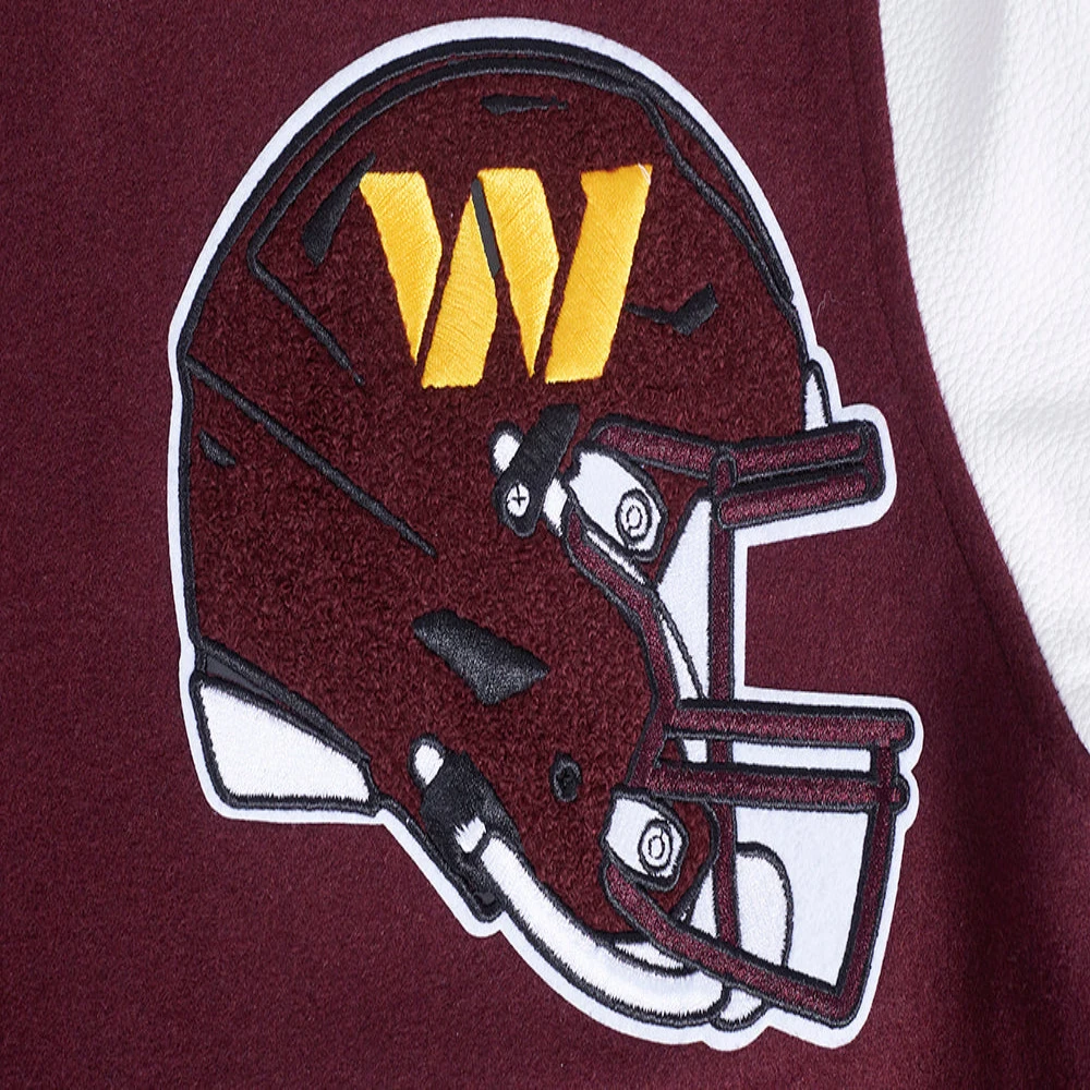 Washington commanders mashup rib wool leather varsity jacket maroon white 5