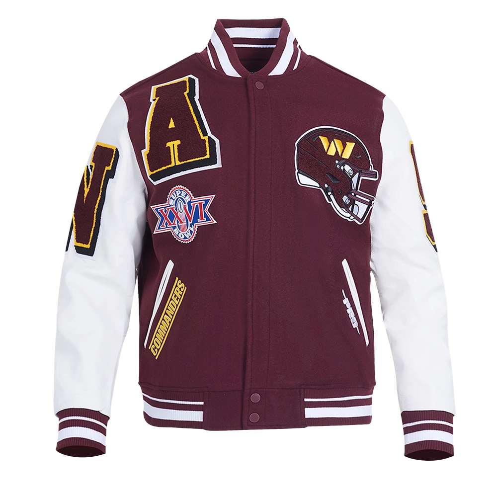 Washington commanders mashup rib wool leather varsity jacket maroon white