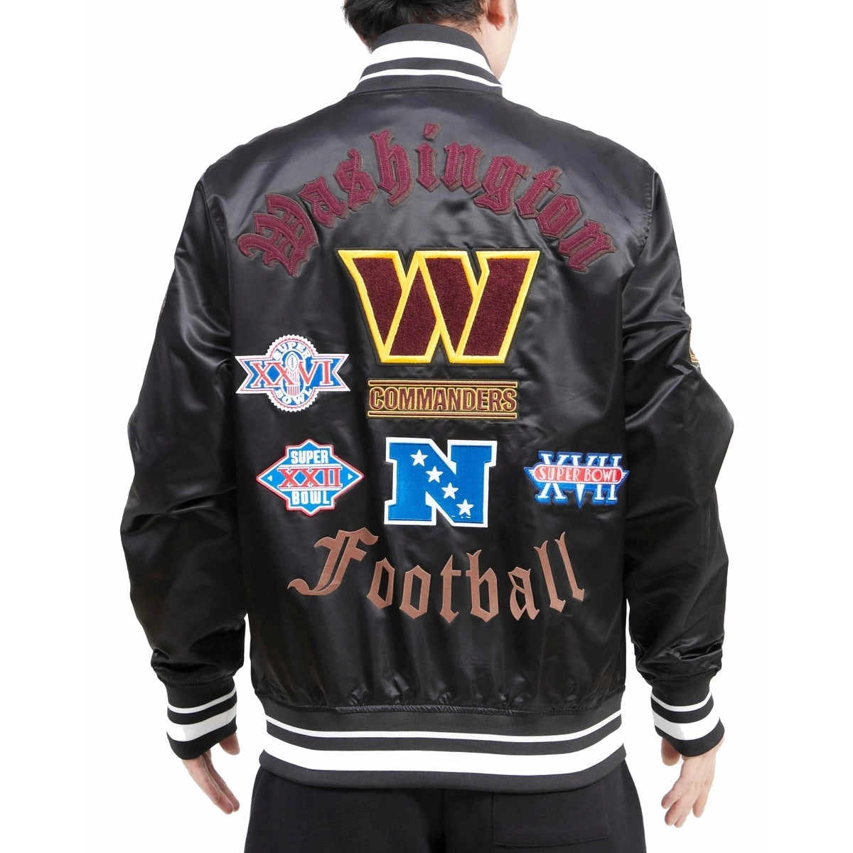 Washington commanders old english satin jacket black 3