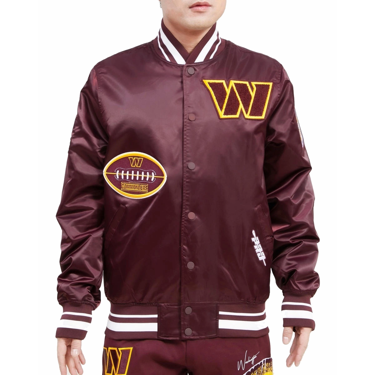 Washington commanders old english satin jacket maroon 1