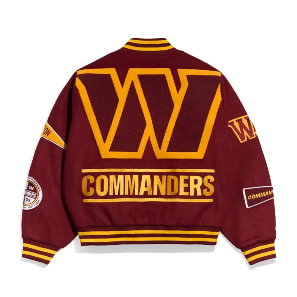 Washington commanders pennant burgundy wool varsity jacket