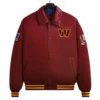 Washington commanders prompt bomber maroon satin jacket