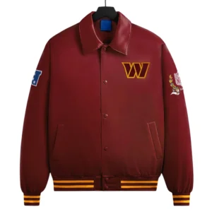 Washington commanders prompt bomber maroon satin jacket