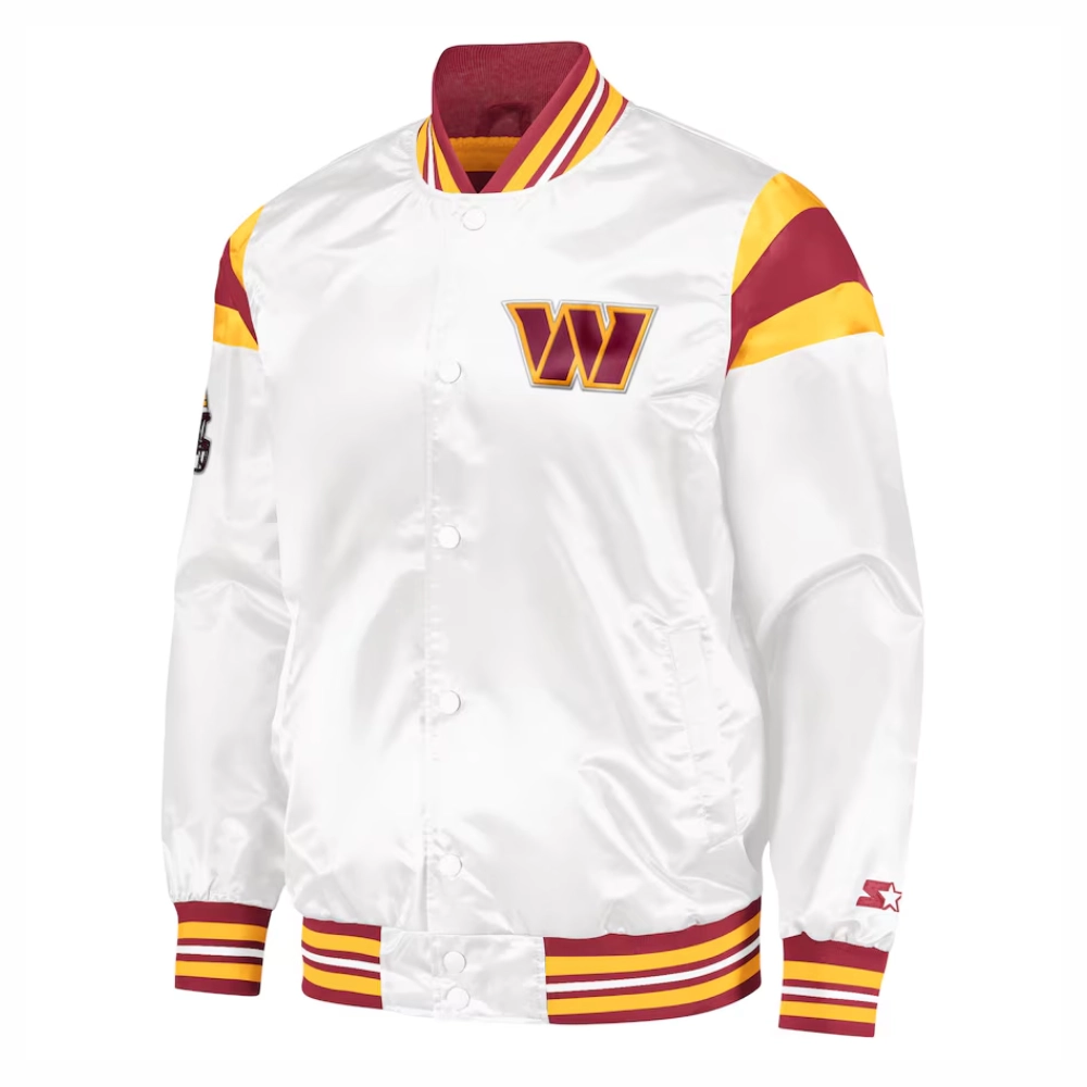 Washington commanders starter full snap satin varsity jacket white 2