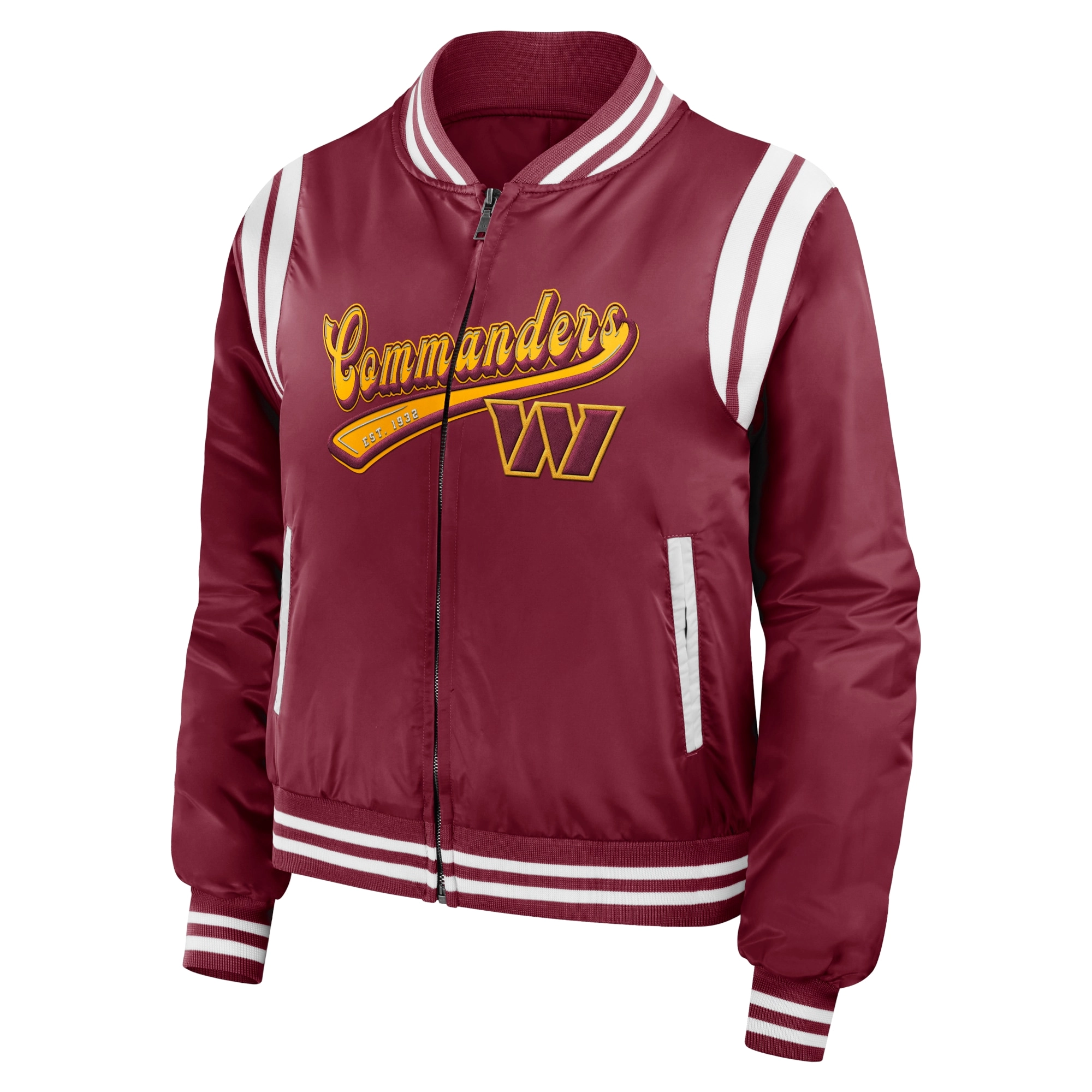 Washington commanders womens full zip bomber varsity jacket red 1 1