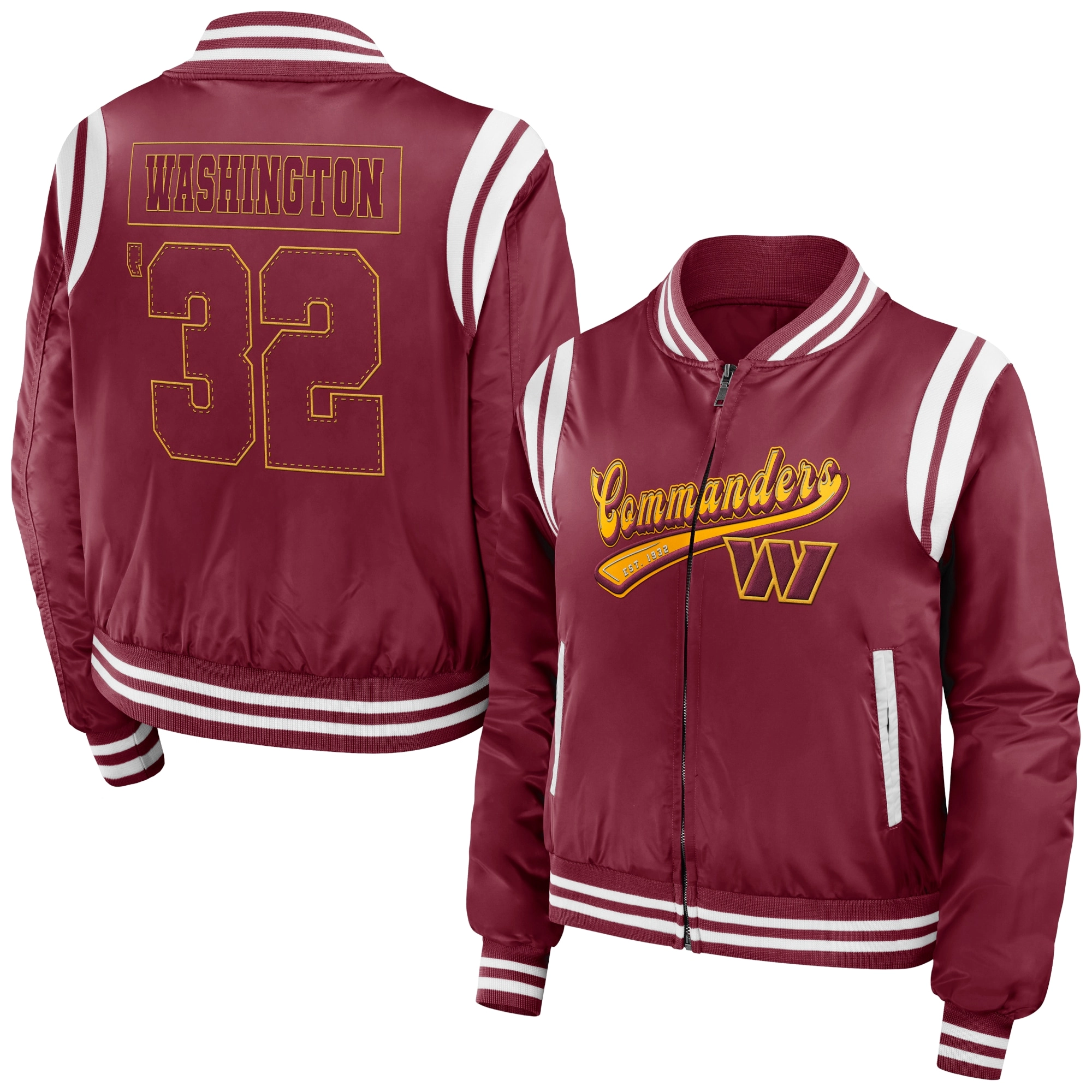 Washington commanders womens full zip bomber varsity jacket red 1