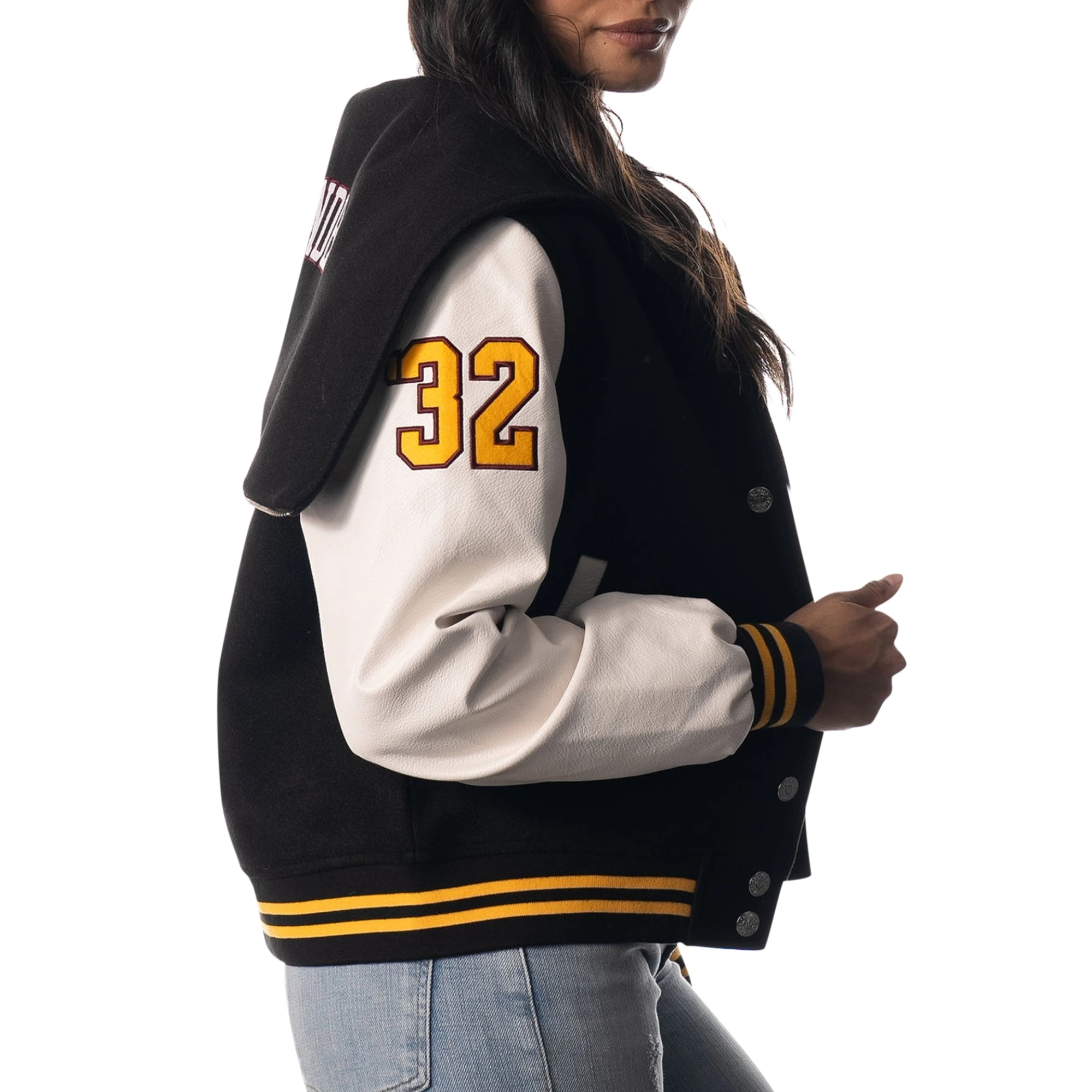 Washington commanders womens sailor full snap hooded varsity black white jacket 3 1