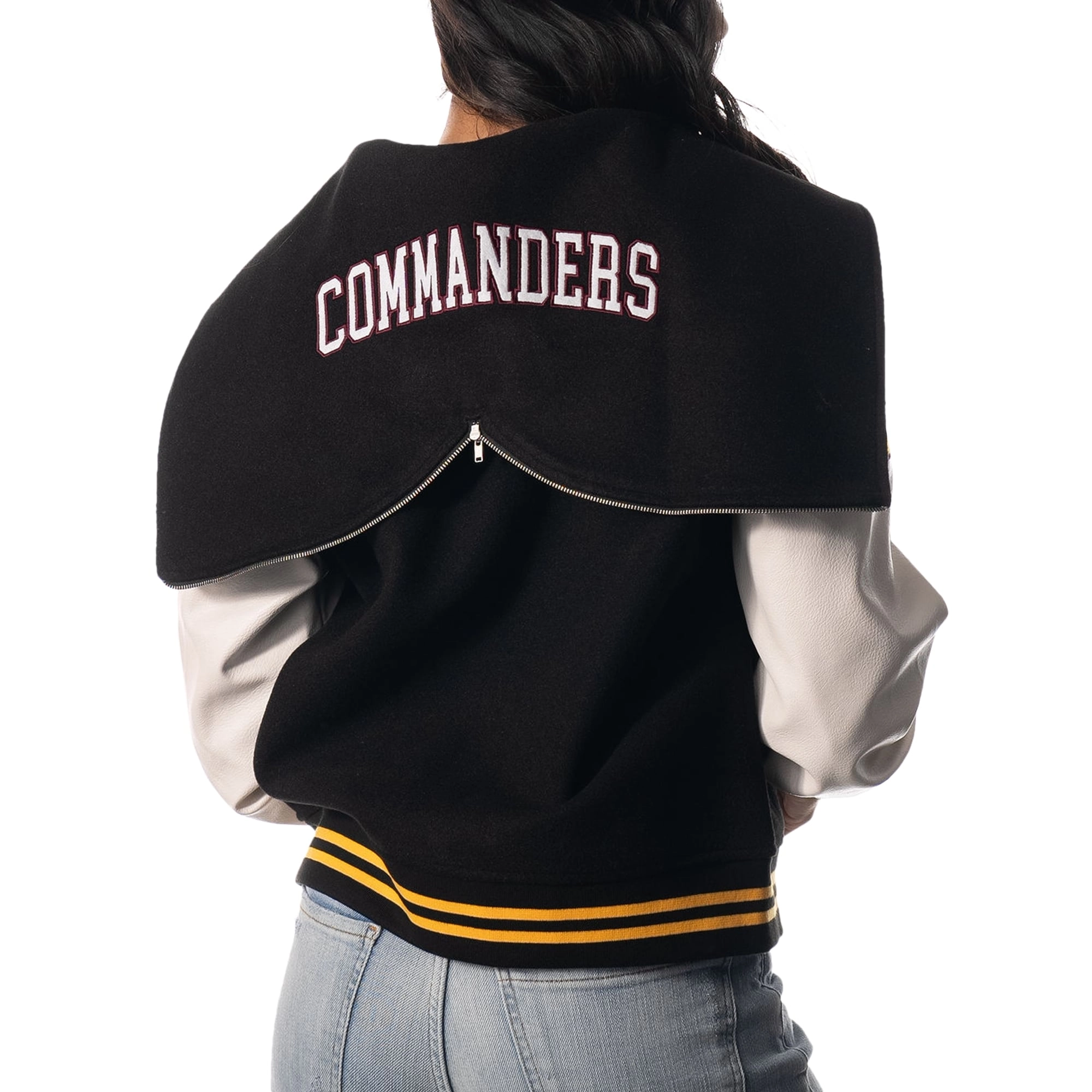 Washington commanders womens sailor full snap hooded varsity black white jacket 4 1