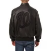 Washington nationals big logo full leather bomber varsity jacket black 2