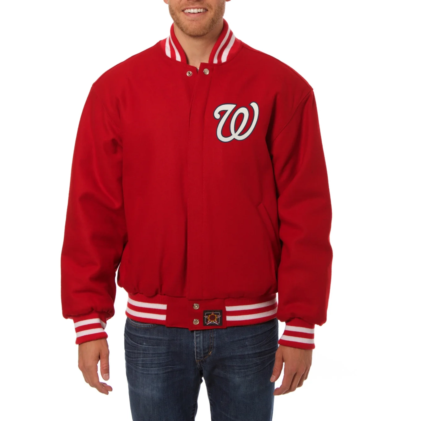 Washington nationals handcrafted logo wool jacket red 1
