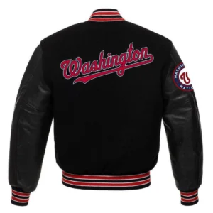Washington nationals letterman wool leather varsity jacket black 1 1