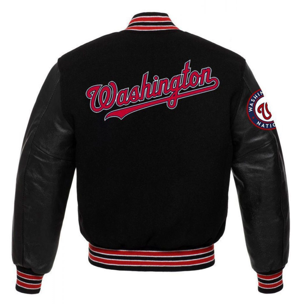 Washington nationals letterman wool leather varsity jacket black 1 1