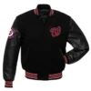 Washington nationals letterman wool leather varsity jacket black 1