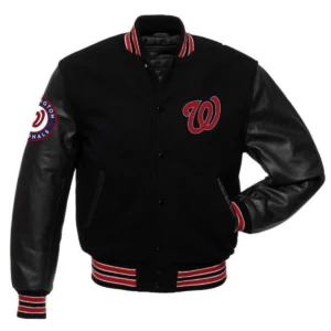 Washington nationals letterman wool leather varsity jacket black 1