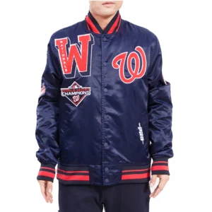 Washington nationals mashup logo satin varsity jacket navy