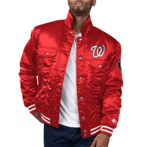 Washington nationals satin varsity trucker jacket red 1
