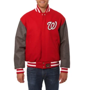 Washington nationals two tone handcrafted logo wool jacket red gray 1