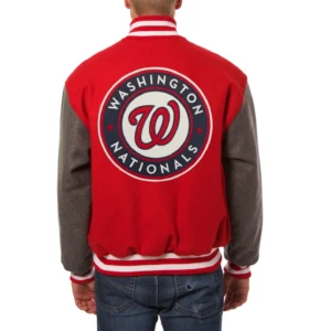 Washington nationals two tone handcrafted logo wool jacket red gray 2