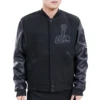 Washington wizards pro standard triple black wool and leather varsity jacket 1
