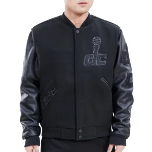 Washington wizards pro standard triple black wool and leather varsity jacket 1