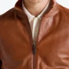 Whiskey bomber leather jacket front zipper