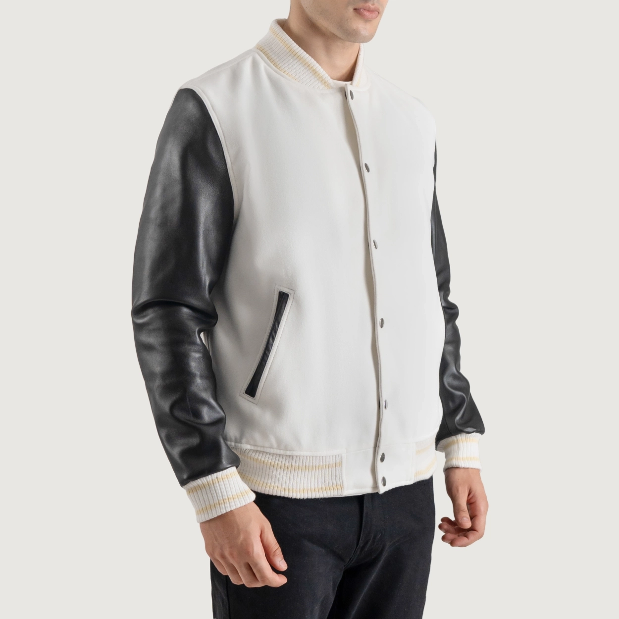 White and black varsity letterman jacket 2