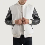 White and Black Wool/Leather Letterman Jacket