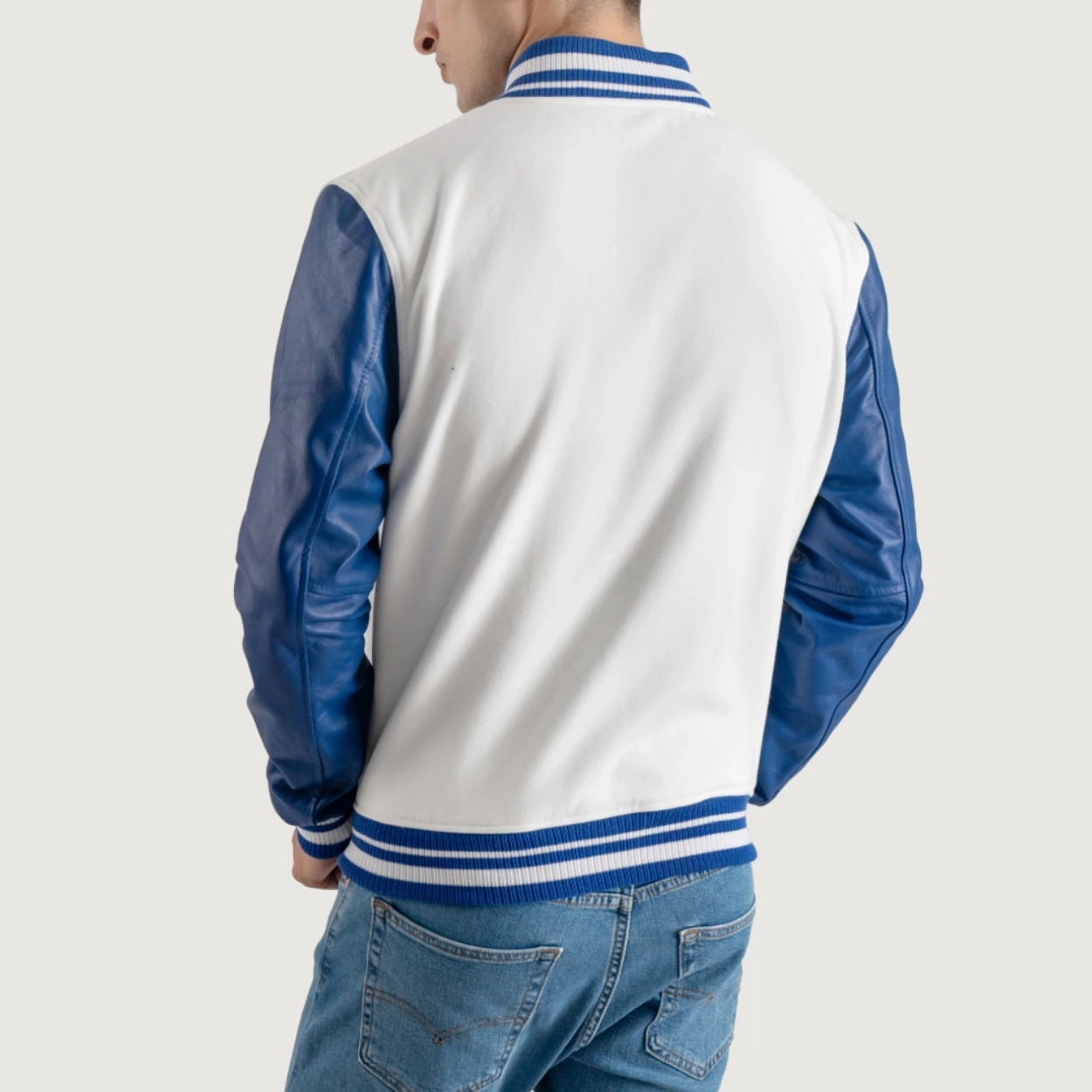 White and blue varsity letterman jacket 4