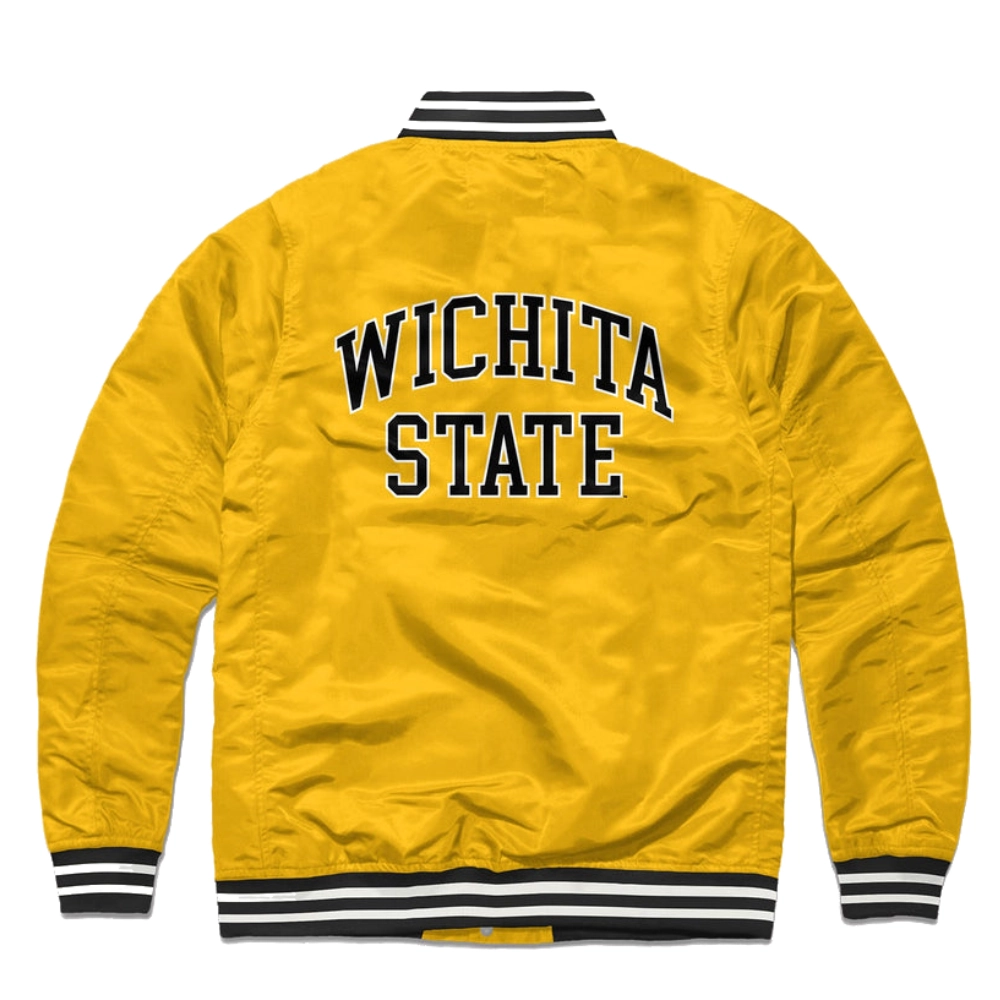 Wichita state shockers full snap satin varsity jacket yellow 1 1