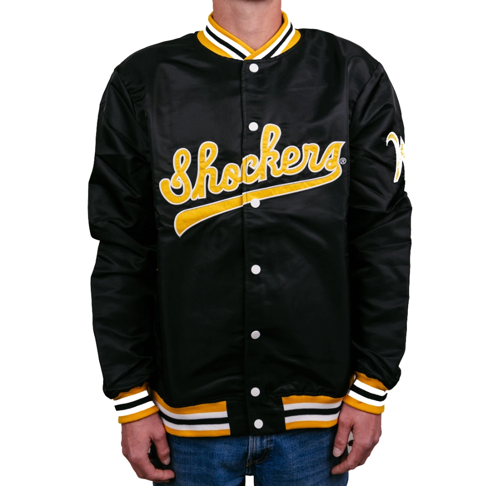 Wichita state shockers script vintage varsity jacket black 1 1