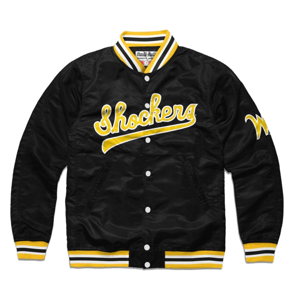 Wichita state shockers script vintage varsity jacket black 1