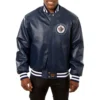 Winnipeg jet full real leather varsity jacket navy 1