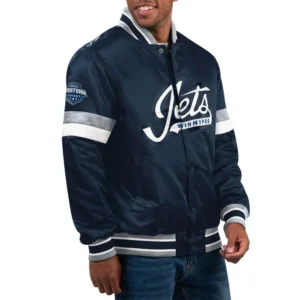 Winnipeg jets home game satin varsity jacket navy 1