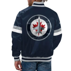 Winnipeg jets home game satin varsity jacket navy