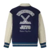 Winnipeg jets navycream full snap wool leather jacket