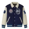 Winnipeg jets navycream full snap wool leather varsity jacket