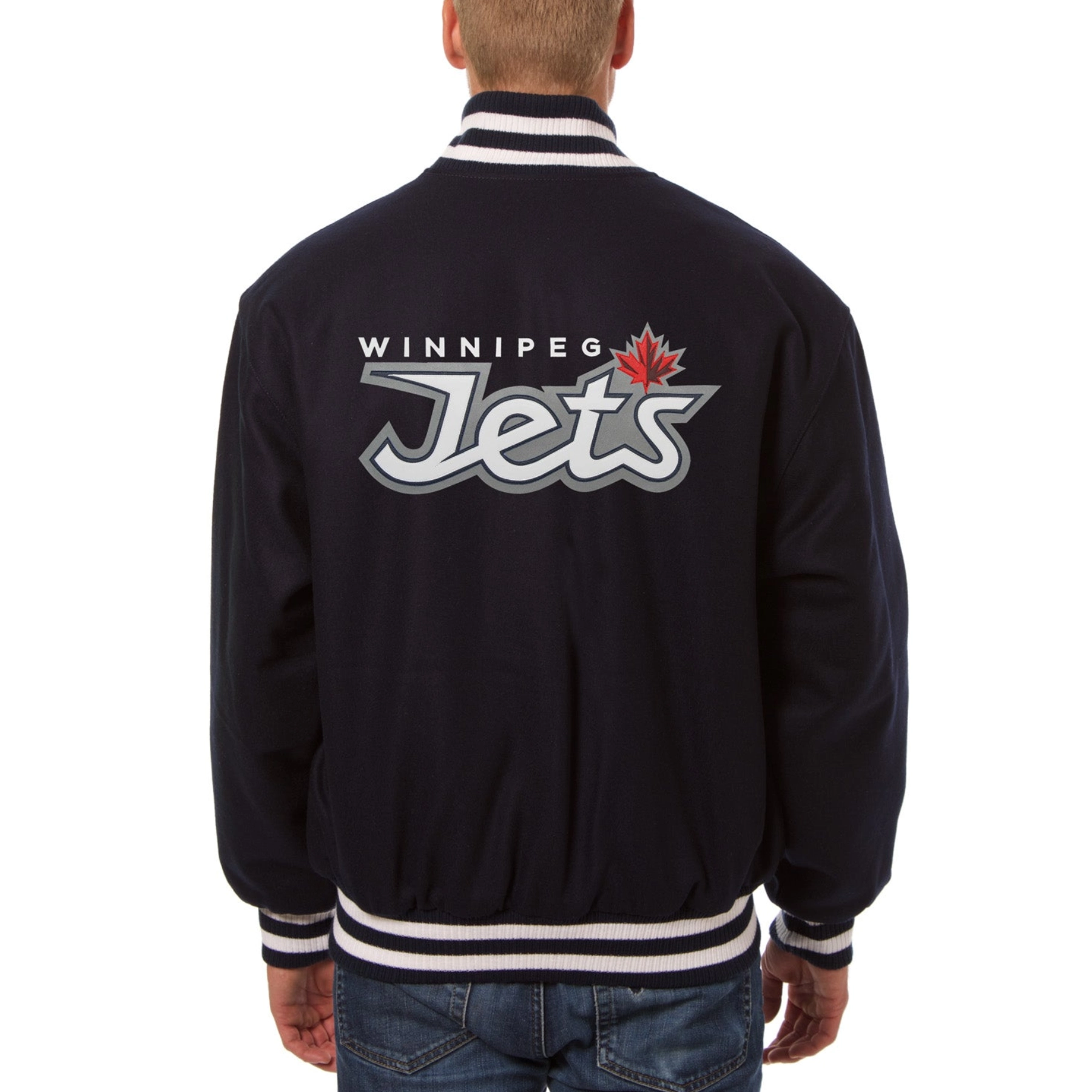 Winnipeg jets one color wool varsity jacket navy 1 1