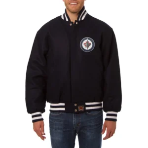 Winnipeg jets one color wool varsity jacket navy 1