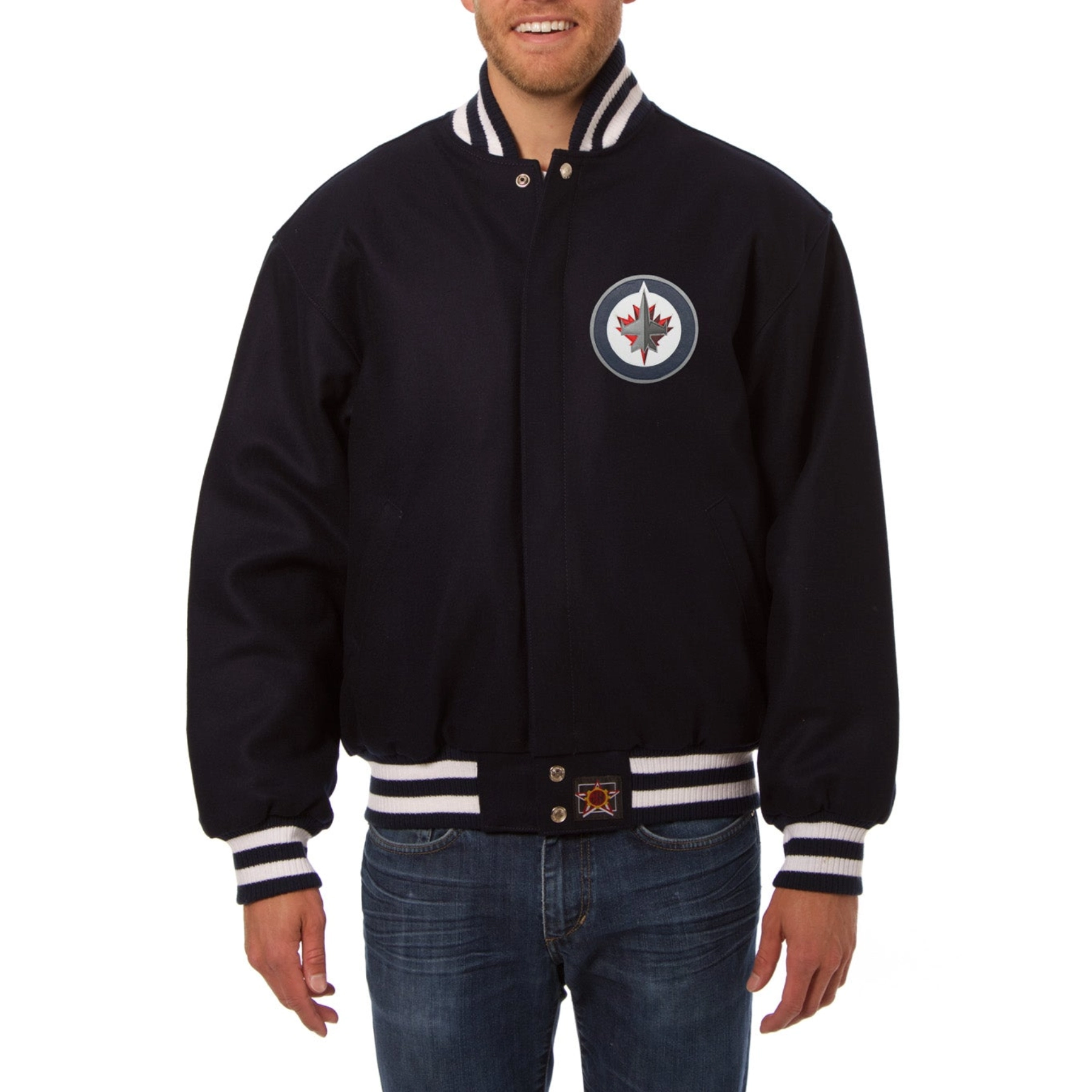 Winnipeg jets one color wool varsity jacket navy 1