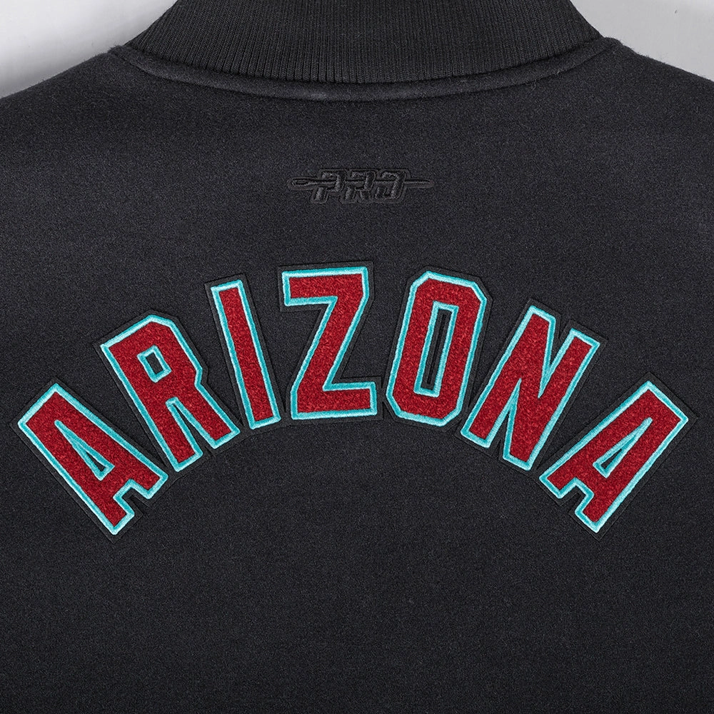 Womans arizona diamondbacks classic blackwhite wool leather varsity jacket 1