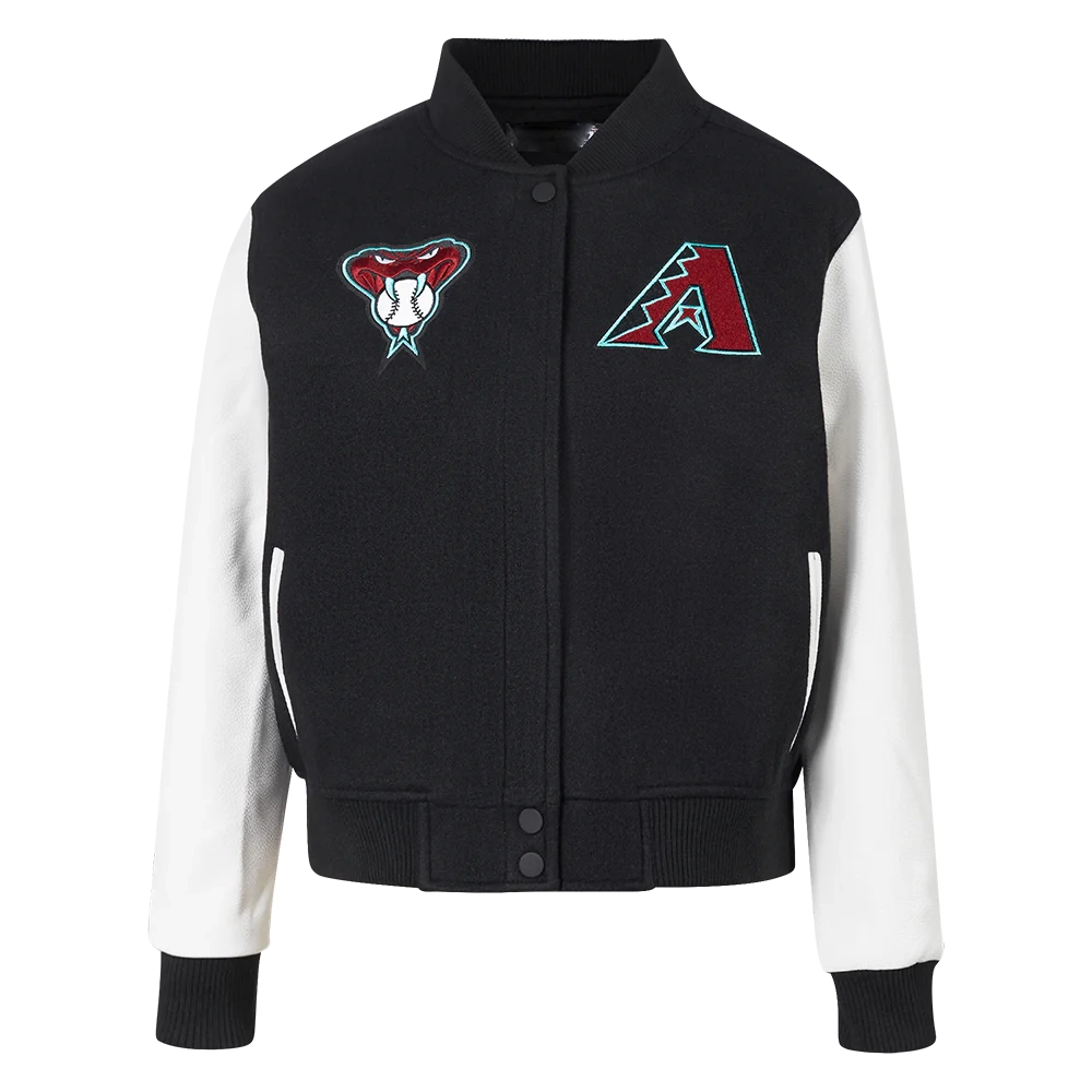 Womans arizona diamondbacks classic blackwhite wool leather varsity jacket 2